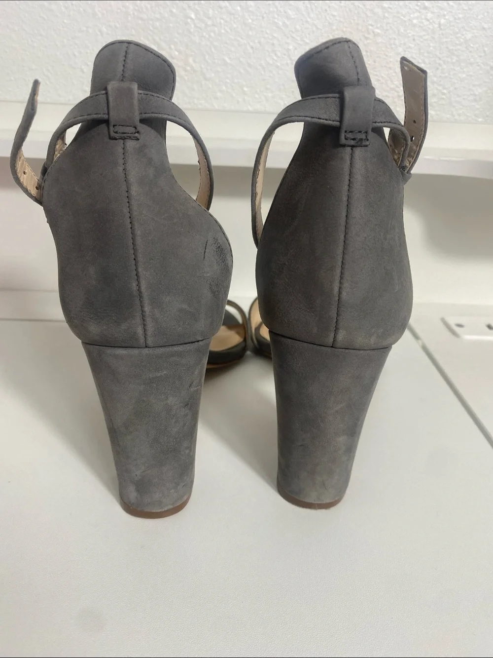 Vince Camuto Charcoal Suede Ankle-Strap Block Heels Size 7.5 M